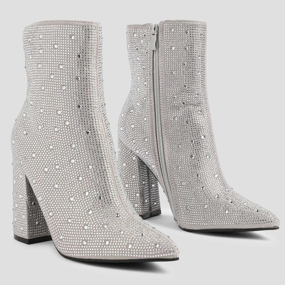 Rhinestone Block Heel Booties - Silver (Ardene) - Picture 1 of 5